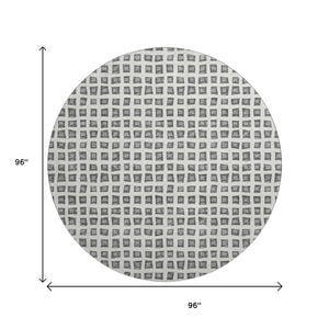 HomeRoots 8' Gray and Silver Geometric Round Rug - Washable, UV-Protected, Stylish, Durable for High-Traffic Areas 661518