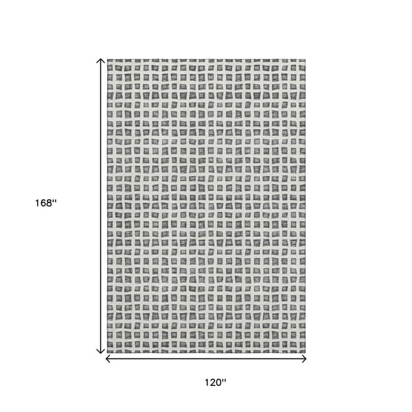 HomeRoots 10' Gray and Silver Geometric Area Rug – Washable, UV-Protected, Durable for High-Traffic Spaces 661521