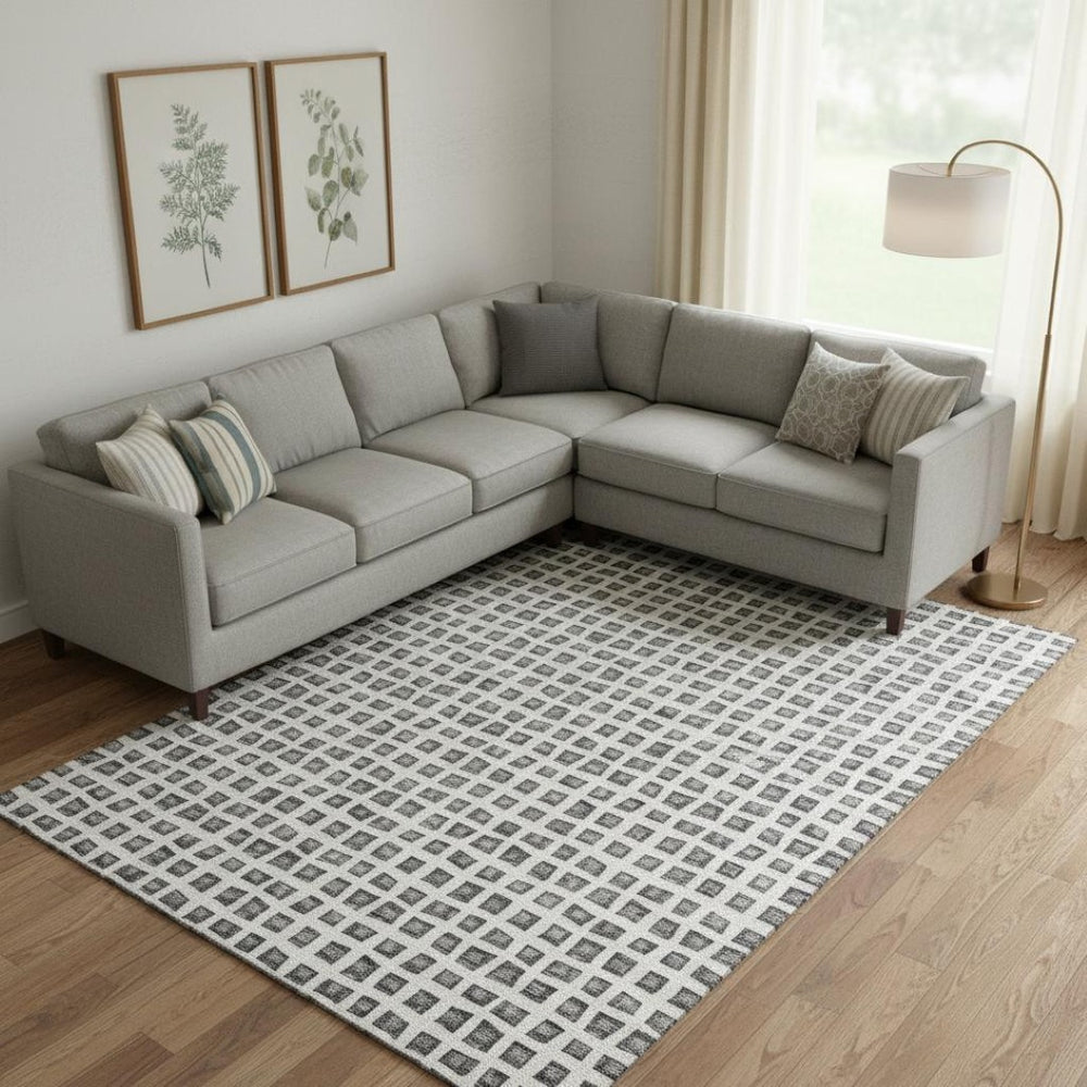 HomeRoots 10' Gray and Silver Geometric Area Rug – Washable, UV-Protected, Durable for High-Traffic Spaces 661521