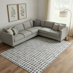 HomeRoots 10' Gray and Silver Geometric Area Rug – Washable, UV-Protected, Durable for High-Traffic Spaces 661521