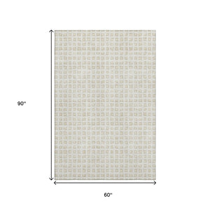 HomeRoots 5' X 8' Ivory and Beige Geometric Area Rug – Washable, UV-Protected, Ideal for Homes with Kids & Pets 661523