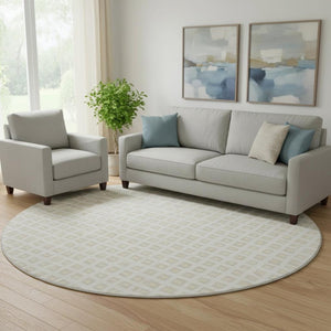 HomeRoots 8' Ivory and Beige Geometric Round Rug - Washable, UV-Protected, Non-Slip, Perfect for Kids & Pets! 661524