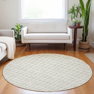 HomeRoots 8' Ivory and Beige Geometric Round Rug - Washable, UV-Protected, Non-Slip, Perfect for Kids & Pets! 661524