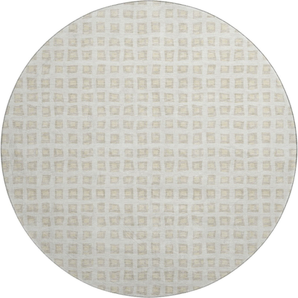 HomeRoots 8' Ivory and Beige Geometric Round Rug - Washable, UV-Protected, Non-Slip, Perfect for Kids & Pets! 661524
