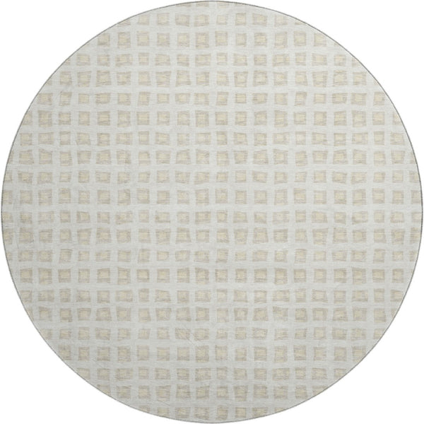HomeRoots 8' Ivory and Beige Geometric Round Rug - Washable, UV-Protected, Non-Slip, Perfect for Kids & Pets! 661524