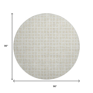 HomeRoots 8' Ivory and Beige Geometric Round Rug - Washable, UV-Protected, Non-Slip, Perfect for Kids & Pets! 661524