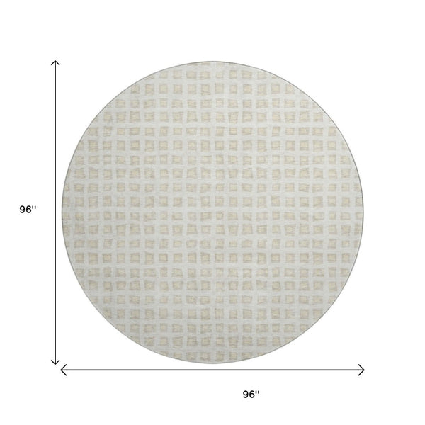 HomeRoots 8' Ivory and Beige Geometric Round Rug - Washable, UV-Protected, Non-Slip, Perfect for Kids & Pets! 661524