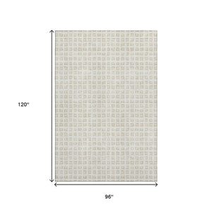 HomeRoots 8' X 10' Ivory And Beige Geometric Area Rug - Washable, UV-Protected, Durable Design for High-Traffic Spaces 661525