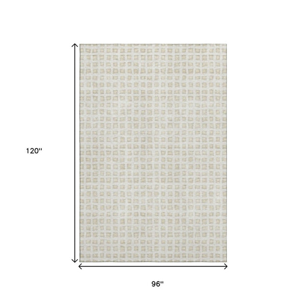 HomeRoots 8' X 10' Ivory And Beige Geometric Area Rug - Washable, UV-Protected, Durable Design for High-Traffic Spaces 661525