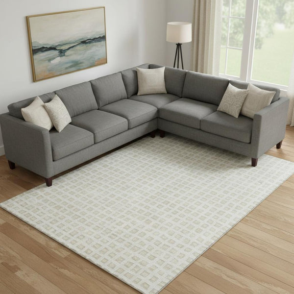 HomeRoots 8' X 10' Ivory And Beige Geometric Area Rug - Washable, UV-Protected, Durable Design for High-Traffic Spaces 661525