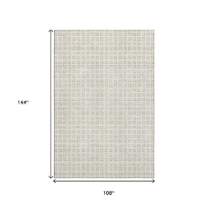 HomeRoots 9' X 12' Ivory and Beige Geometric Area Rug - Stylish, Washable, UV-Protected for Homes with Pets 661526