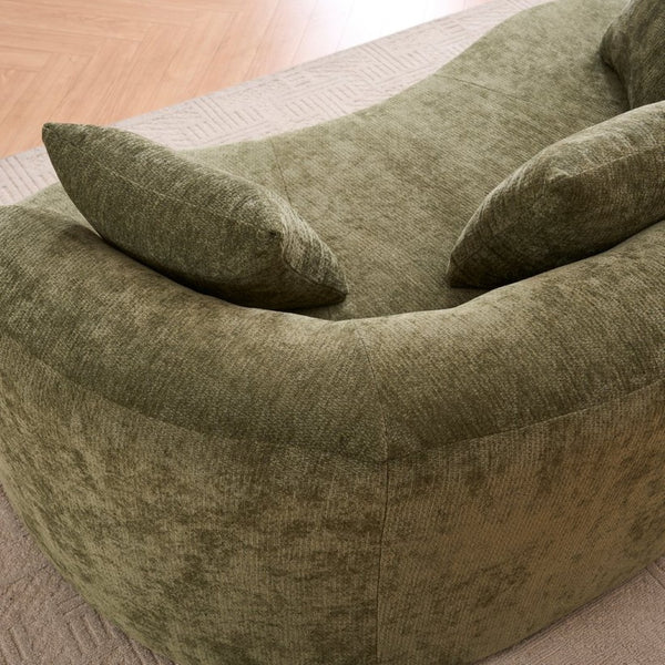 English Elm Crescent-shaped Chenille Sofa Curved Low-back Two-seater with Cloud-like Deep Cushions Green W2012P375743