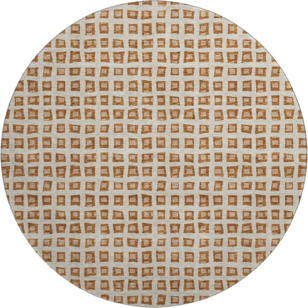 HomeRoots 8' Washable Round Rug in Rust, Copper & Beige - Modern Geometric Design with UV Protection & Durability 661536