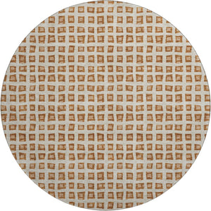 HomeRoots 8' Washable Round Rug in Rust, Copper & Beige - Modern Geometric Design with UV Protection & Durability 661536