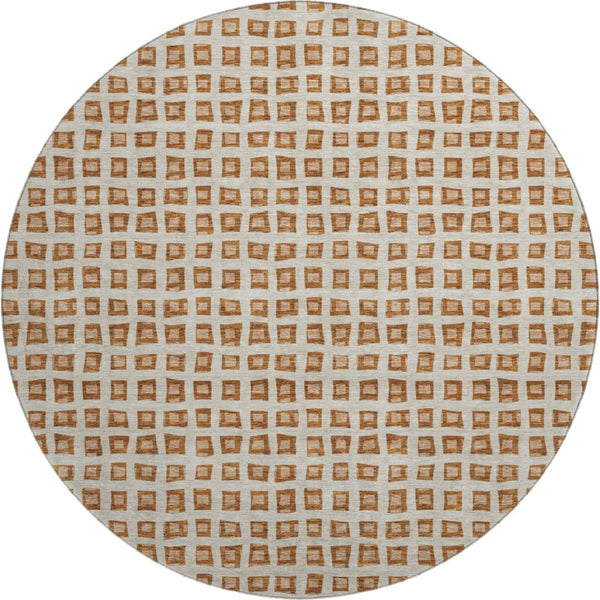 HomeRoots 8' Washable Round Rug in Rust, Copper & Beige - Modern Geometric Design with UV Protection & Durability 661536