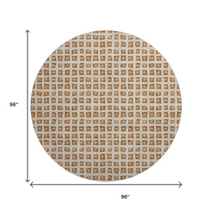 HomeRoots 8' Washable Round Rug in Rust, Copper & Beige - Modern Geometric Design with UV Protection & Durability 661536