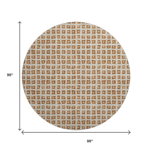 HomeRoots 8' Washable Round Rug in Rust, Copper & Beige - Modern Geometric Design with UV Protection & Durability 661536