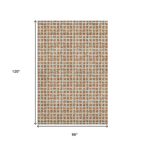 HomeRoots 8' X 10' Modern Rust Copper and Beige Geometric Area Rug - Washable, Stain Resistant, UV Protected 661537