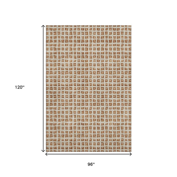 HomeRoots 8' X 10' Modern Rust Copper and Beige Geometric Area Rug - Washable, Stain Resistant, UV Protected 661537