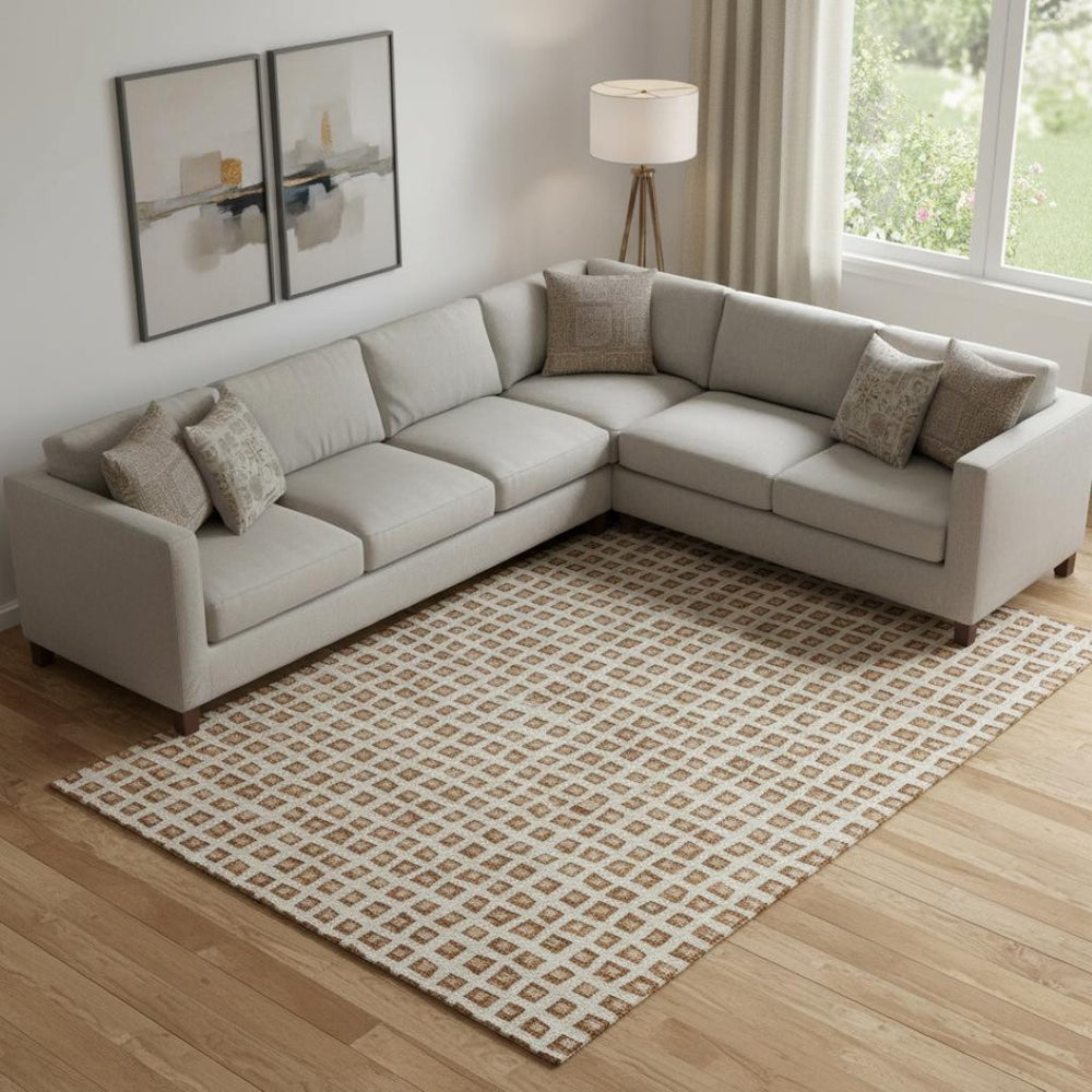 HomeRoots 8' X 10' Modern Rust Copper and Beige Geometric Area Rug - Washable, Stain Resistant, UV Protected 661537