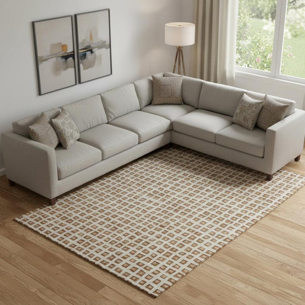 HomeRoots 8' X 10' Modern Rust Copper and Beige Geometric Area Rug - Washable, Stain Resistant, UV Protected 661537