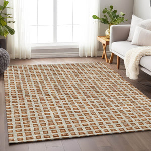HomeRoots 8' X 10' Modern Rust Copper and Beige Geometric Area Rug - Washable, Stain Resistant, UV Protected 661537