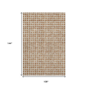 HomeRoots 9' X 12' Geometric Area Rug in Rust Copper & Beige - Washable, Stain-Resistant, UV Protected Elegance 661538