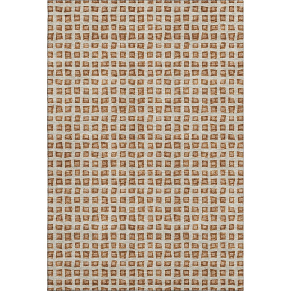 HomeRoots 9' X 12' Geometric Area Rug in Rust Copper & Beige - Washable, Stain-Resistant, UV Protected Elegance 661538
