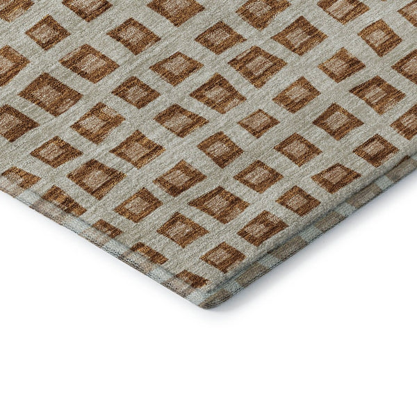 HomeRoots 9' X 12' Geometric Area Rug in Rust Copper & Beige - Washable, Stain-Resistant, UV Protected Elegance 661538