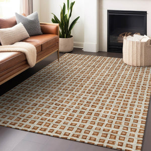 HomeRoots 9' X 12' Geometric Area Rug in Rust Copper & Beige - Washable, Stain-Resistant, UV Protected Elegance 661538
