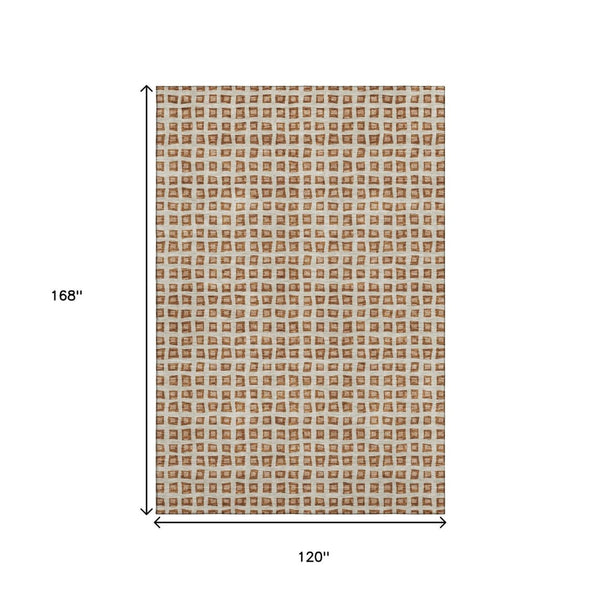 HomeRoots 10' X 14' Stylish Rust Copper Geometric Area Rug - Washable, UV Resistant, Perfect for Busy Homes! 661539