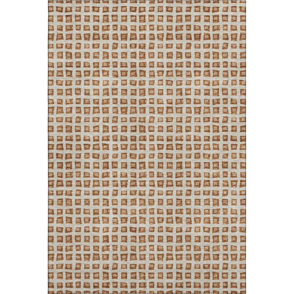 HomeRoots 10' X 14' Stylish Rust Copper Geometric Area Rug - Washable, UV Resistant, Perfect for Busy Homes! 661539