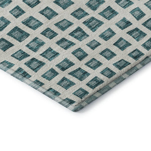 HomeRoots 8' Teal And Ivory Geometric Washable Round Rug – Durable, Stain Resistant, UV Protected for Modern Spaces 661542