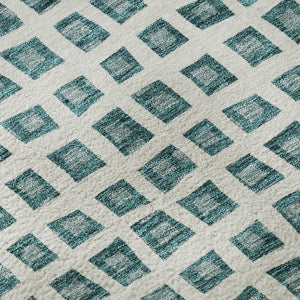 HomeRoots 8' Teal And Ivory Geometric Washable Round Rug – Durable, Stain Resistant, UV Protected for Modern Spaces 661542