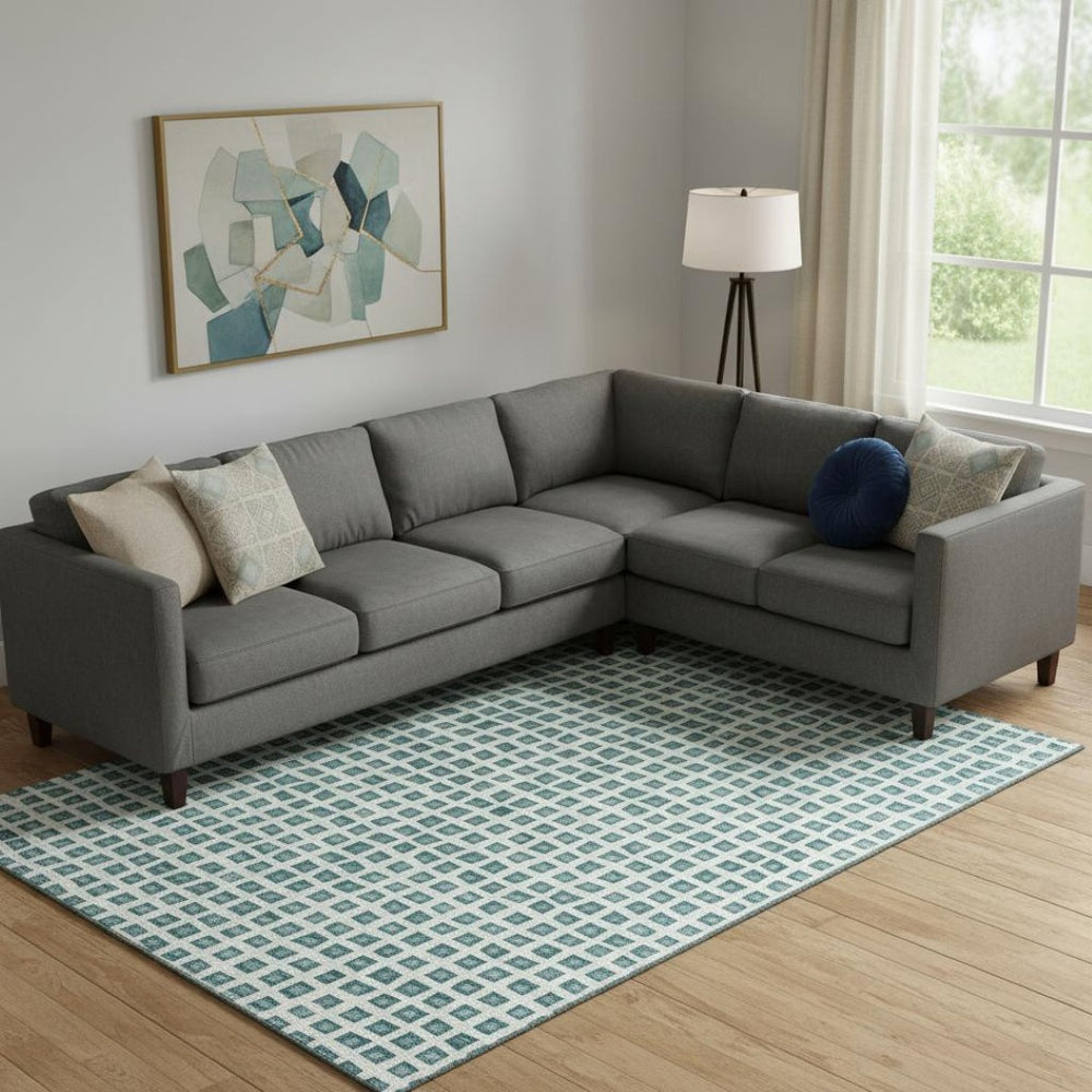 HomeRoots 8' X 10' Teal and Ivory Geometric Area Rug – Durable, Washable, UV-Protected for Stylish Spaces! 661543