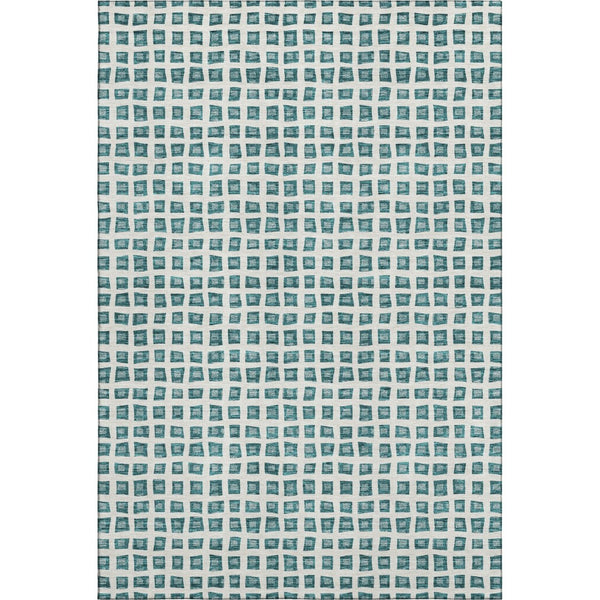 HomeRoots 8' X 10' Teal and Ivory Geometric Area Rug – Durable, Washable, UV-Protected for Stylish Spaces! 661543
