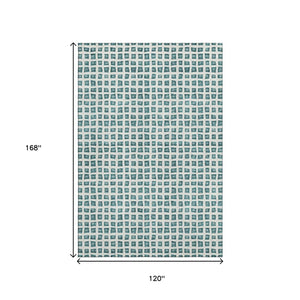 HomeRoots 10' Teal & Ivory Geometric Area Rug – Washable, Stain-Resistant, UV-Protected for High-Traffic Homes 661545