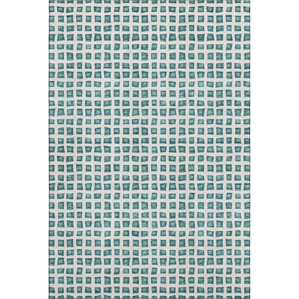HomeRoots 10' Teal & Ivory Geometric Area Rug – Washable, Stain-Resistant, UV-Protected for High-Traffic Homes 661545