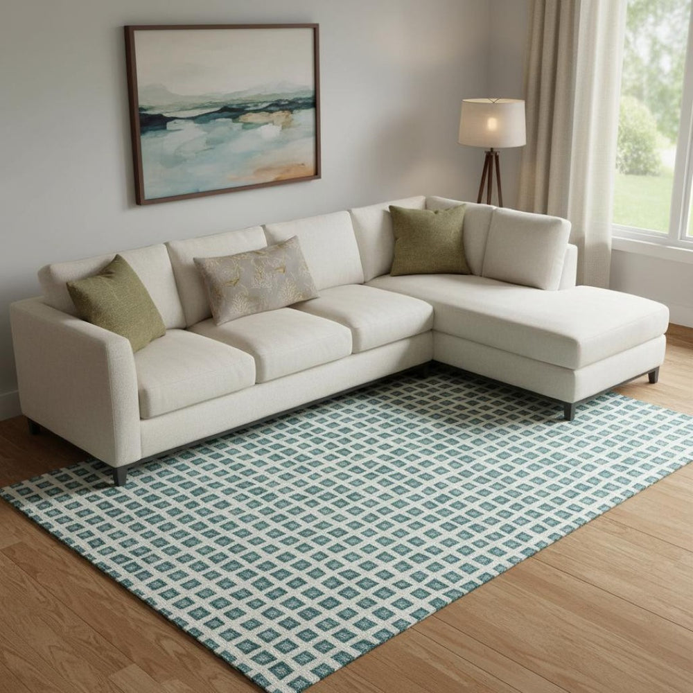 HomeRoots 10' Teal & Ivory Geometric Area Rug – Washable, Stain-Resistant, UV-Protected for High-Traffic Homes 661545