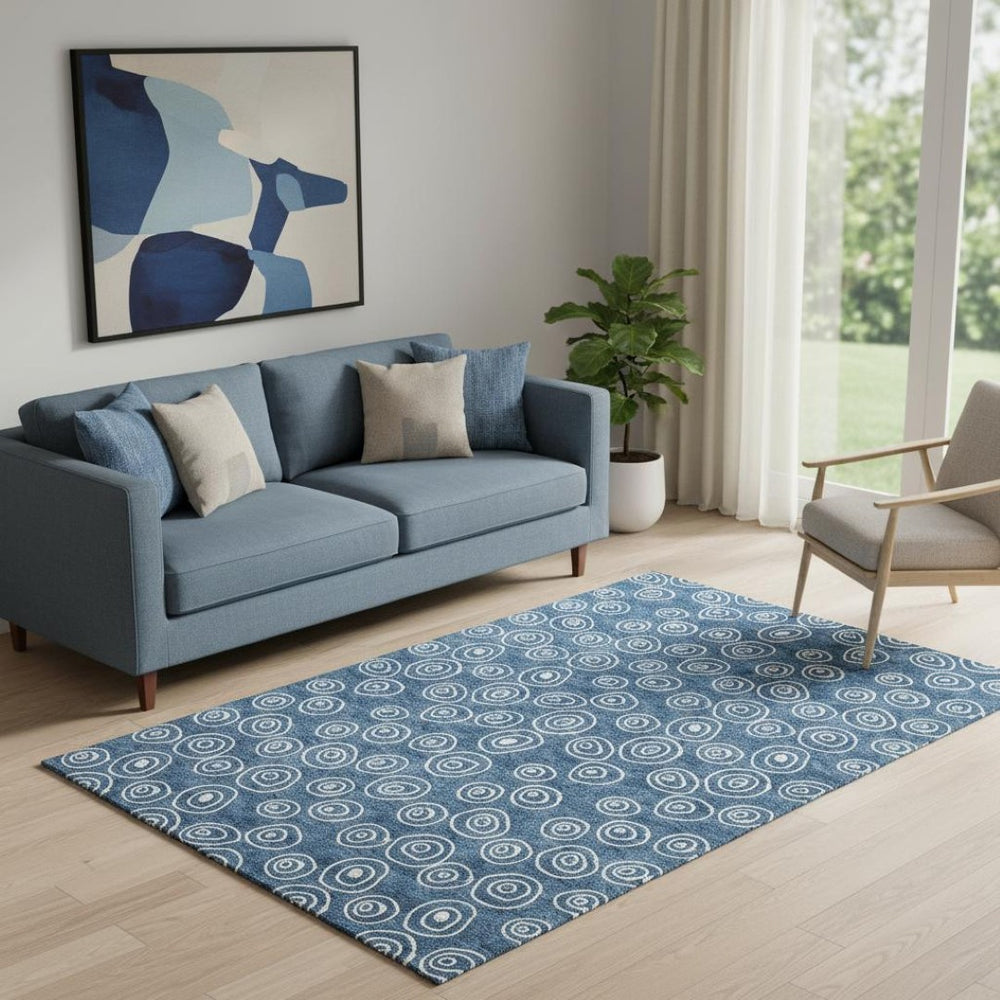 HomeRoots 5' X 8' Blue and Ivory Polka Dot Area Rug - Washable, UV Protected, Durable & Stylish for Any Room 661553