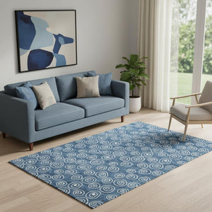 HomeRoots 5' X 8' Blue and Ivory Polka Dot Area Rug - Washable, UV Protected, Durable & Stylish for Any Room 661553