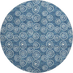 HomeRoots 8' Blue and Ivory Polka Dot Washable Round Rug - Durable, Stain-Resistant, UV Protected for All Spaces 661554