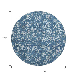HomeRoots 8' Blue and Ivory Polka Dot Washable Round Rug - Durable, Stain-Resistant, UV Protected for All Spaces 661554