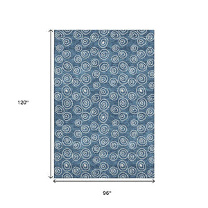 HomeRoots 8' X 10' Blue and Ivory Polka Dot Washable Area Rug – Durable, Stain Resistant & UV Protected Design! 661555