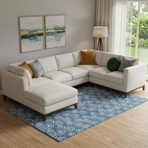 HomeRoots 8' X 10' Blue and Ivory Polka Dot Washable Area Rug – Durable, Stain Resistant & UV Protected Design! 661555
