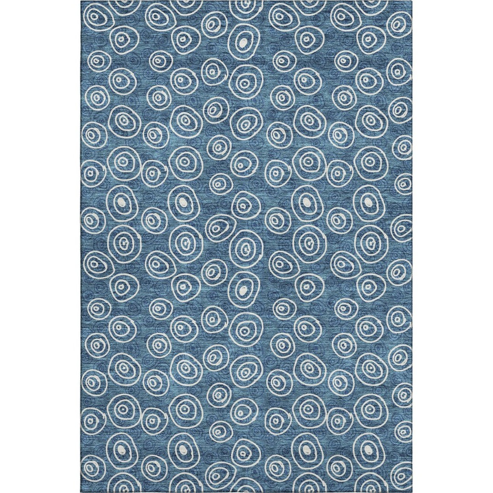 HomeRoots 9' X 12' Durable Blue & Ivory Polka Dot Area Rug - Washable, UV Protected, Perfect for Families & Pets! 661556