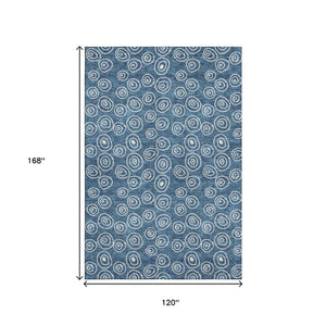 HomeRoots 10' Blue & Ivory Polka Dot Washable Area Rug - Durable, UV-Protected, Easy-Care Design for Family Spaces 661557
