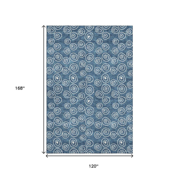 HomeRoots 10' Blue & Ivory Polka Dot Washable Area Rug - Durable, UV-Protected, Easy-Care Design for Family Spaces 661557