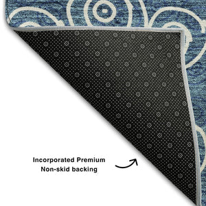 HomeRoots 10' Blue & Ivory Polka Dot Washable Area Rug - Durable, UV-Protected, Easy-Care Design for Family Spaces 661557