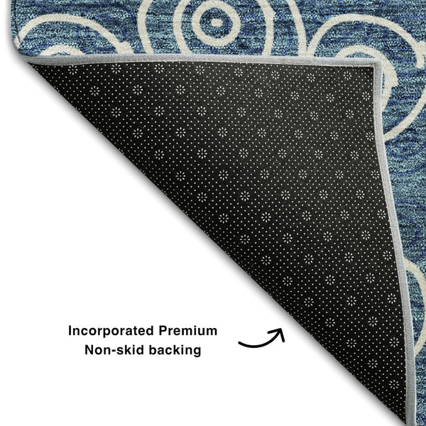 HomeRoots 10' Blue & Ivory Polka Dot Washable Area Rug - Durable, UV-Protected, Easy-Care Design for Family Spaces 661557